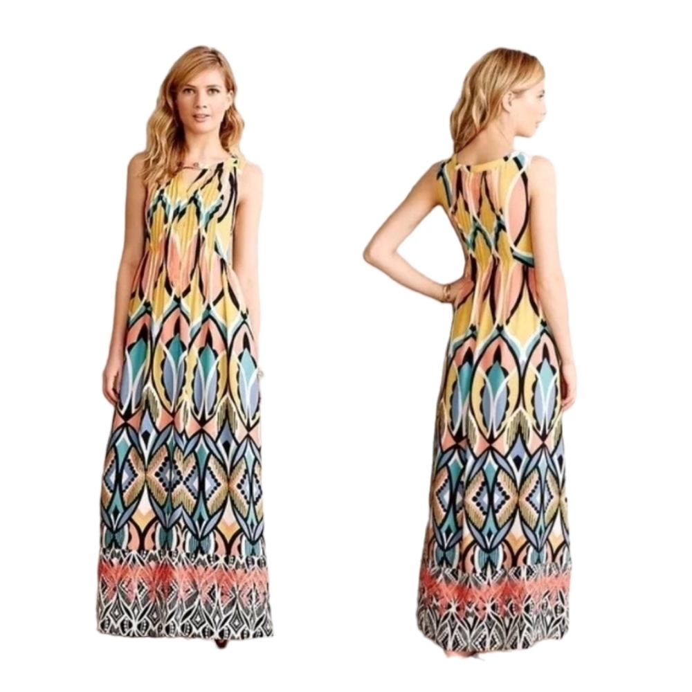 Anthropologie‎ Floreat Dahilia Multi Color Maxi Dress